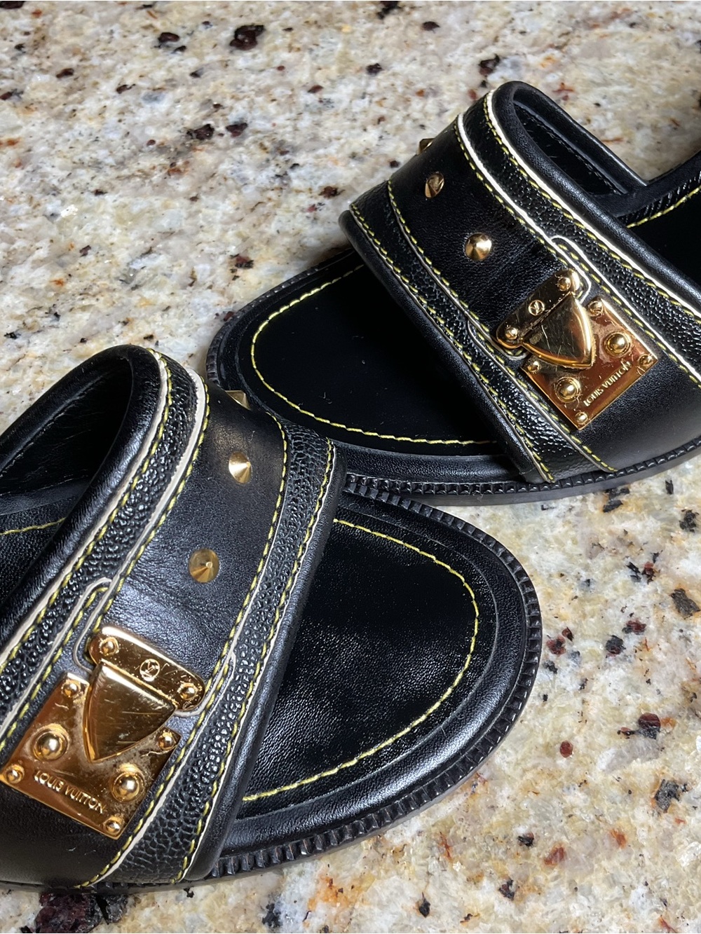 Louis Vuitton Black Suhali Leather Studded 3-1/2” Heel Mules Size 37.5 (EU) - Picture 6 of 9